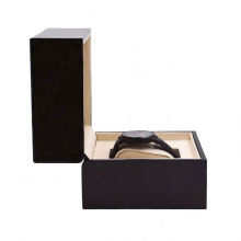 Custom Logo Gift Display Packaging Storage Luxury Small Black Flat Wooden Watch Box